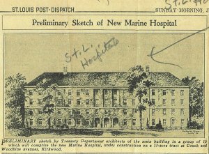 A sketch of the new Marine Hospital in Kirkwood, Missouri, completed in 1939. (St. Louis Post-Dispatch)